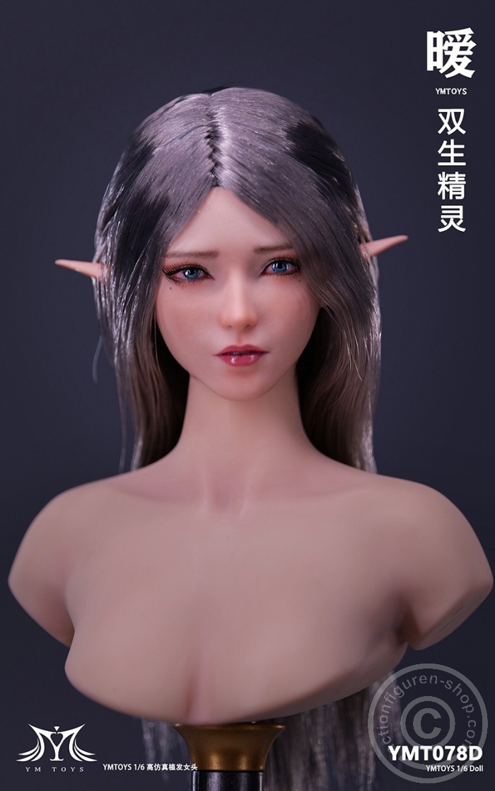 Elf Girl - Head - long silver Hair - 2 pairs of ears Elf Girl - Head - long silver Hair - 2 pairs of ears