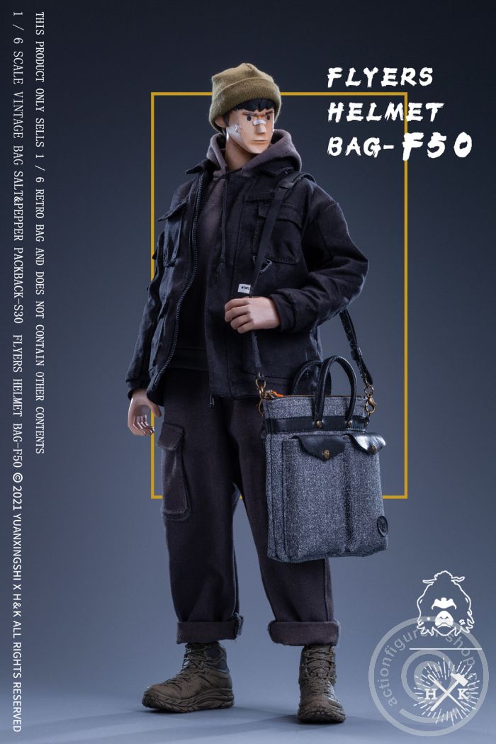 YUA-JC003B-04 Vintage Flyers Helmet Bag - Salt & Pepper Helmet Bag-F50 - Black Pepper