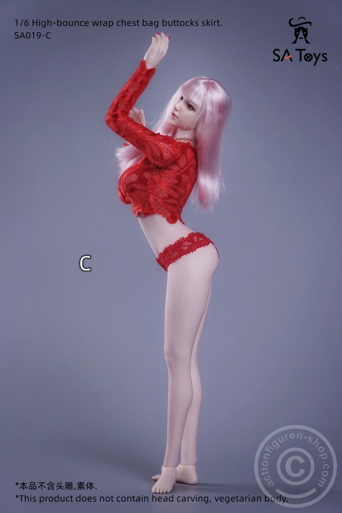 Flower Lace Shirt & Skirt Dress - red
