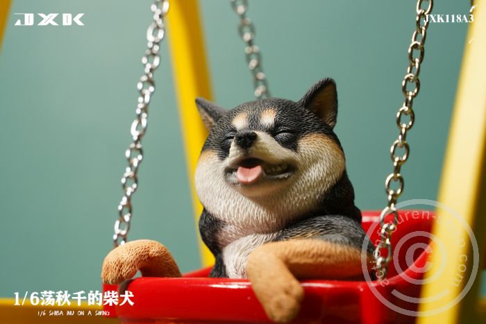JxK118B3-02 Shiba Inu On A Swing - dark-brown