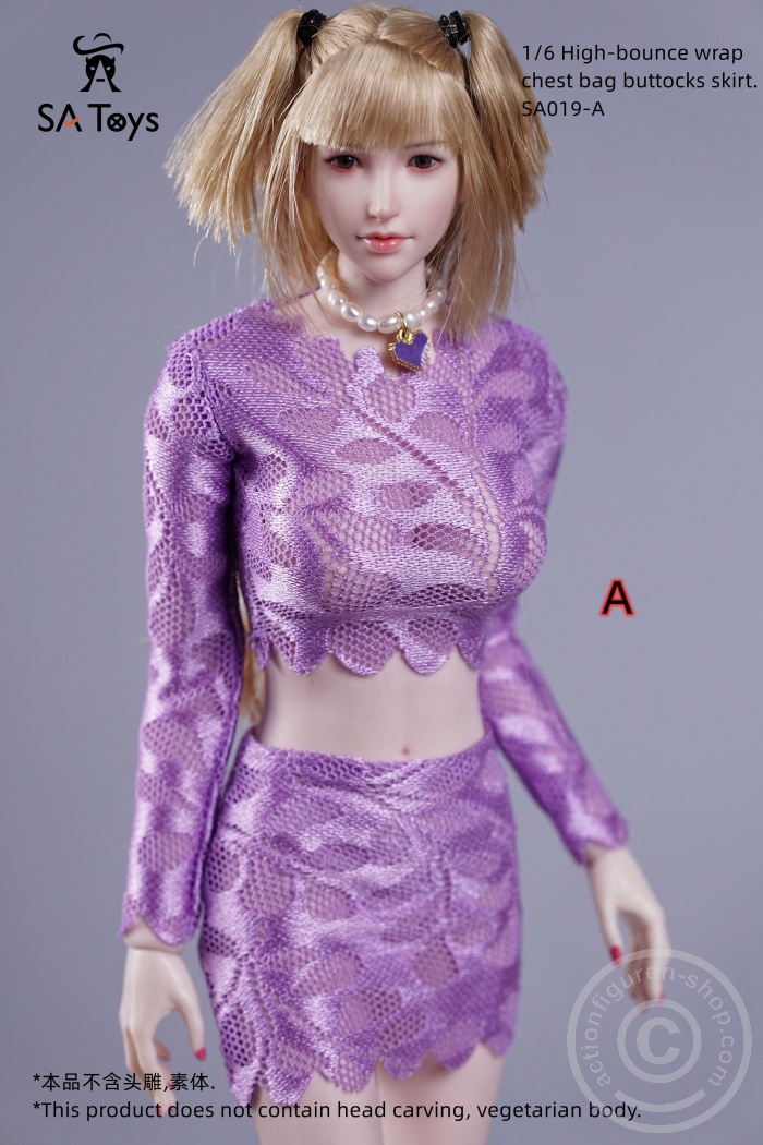 Flower Lace Shirt & Skirt Dress - purple