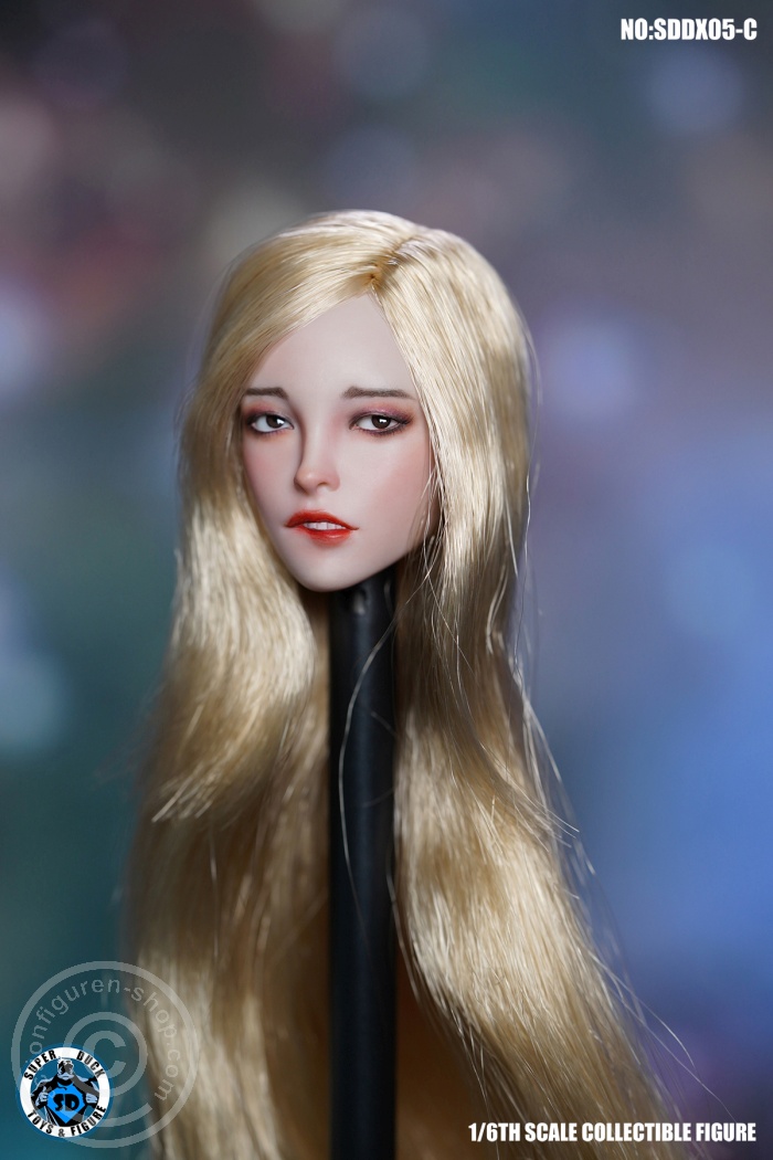 Female Character Head w/ movable Eyes - long blond Hair
