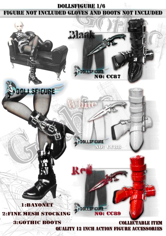 Stiefel (schwarz) mit Nylons und Dolch