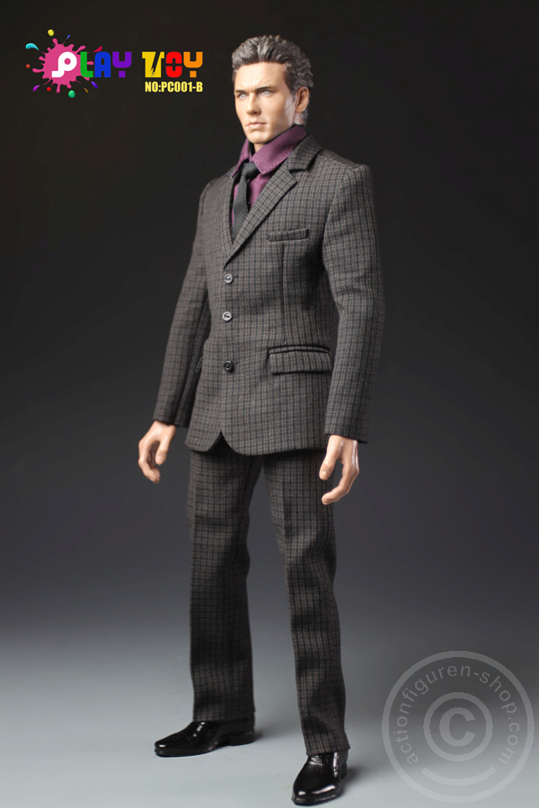 Men Suit - Dark brown / black checkerd