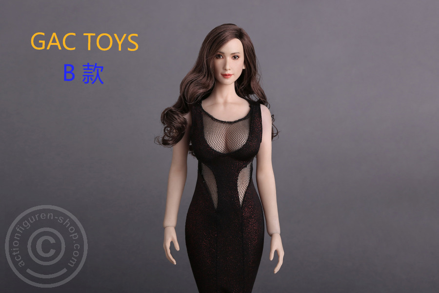 Female Head - brown long curly Hair