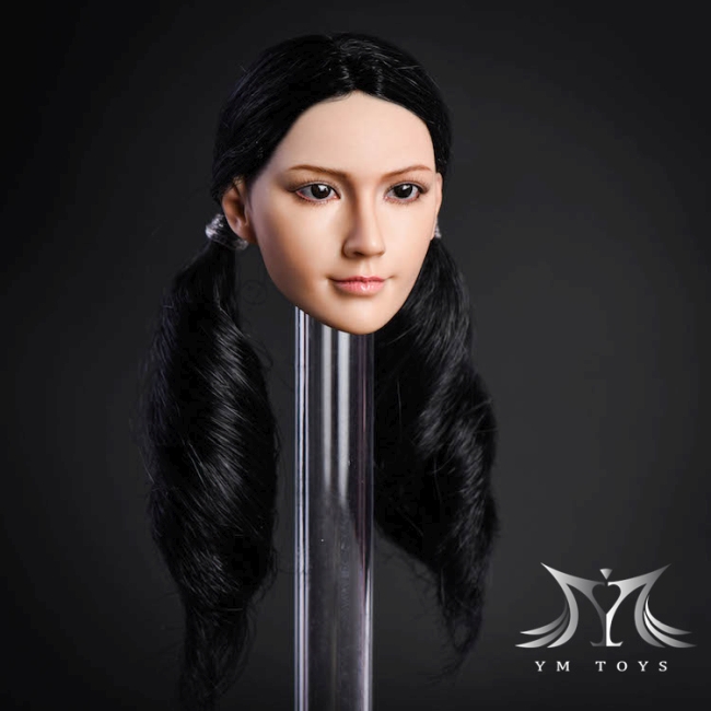 YMT-010C-02 Kopf - schwarze Haare - Zöpfe