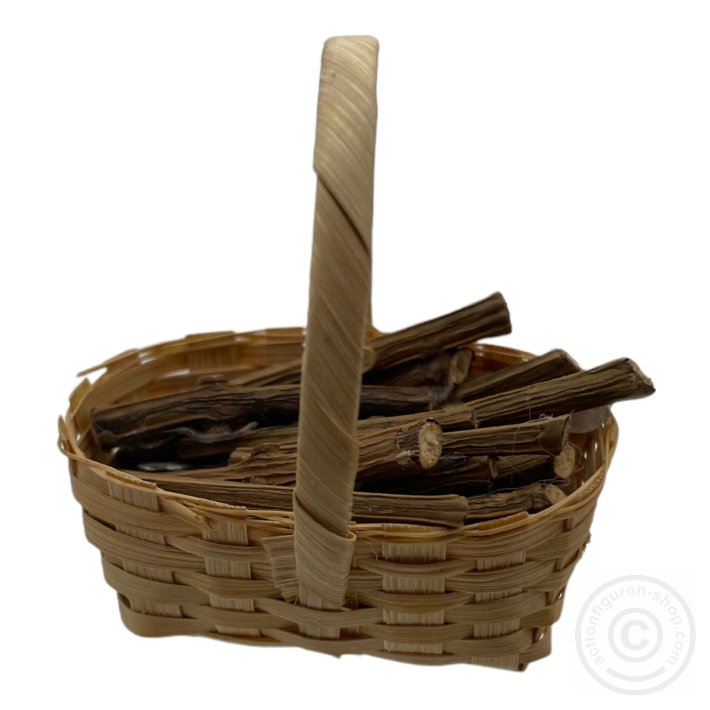 Weidenkorb mit Holz - im Maßstab 1:6