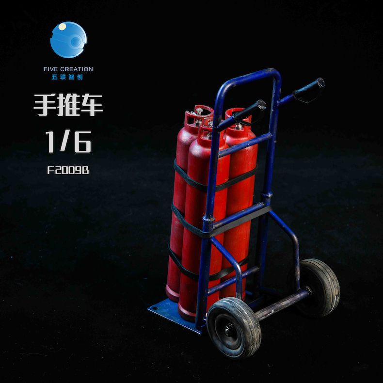 Hand Truck with 3 red Gas Bottles