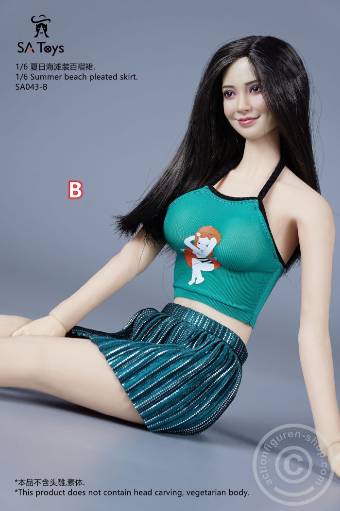 SATSA043B-02 Summer Beach Top & Pleated Skirt - B