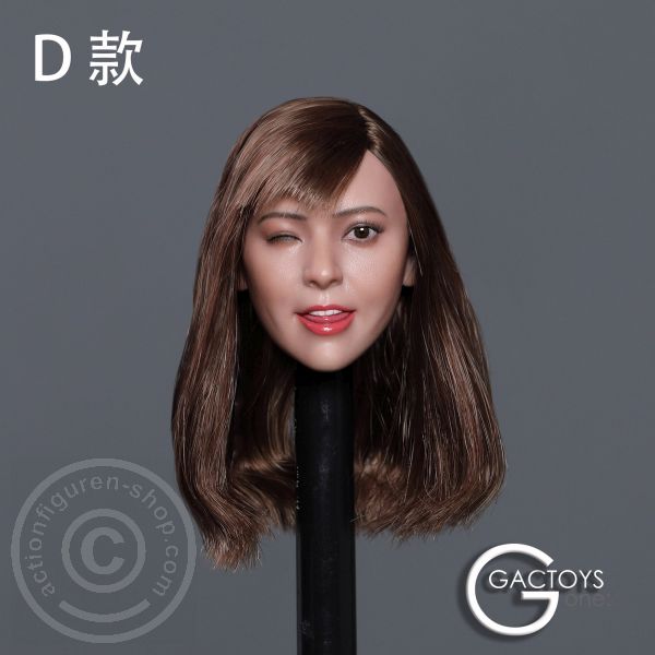 Female Head mid long brown Hair - one closed Eye