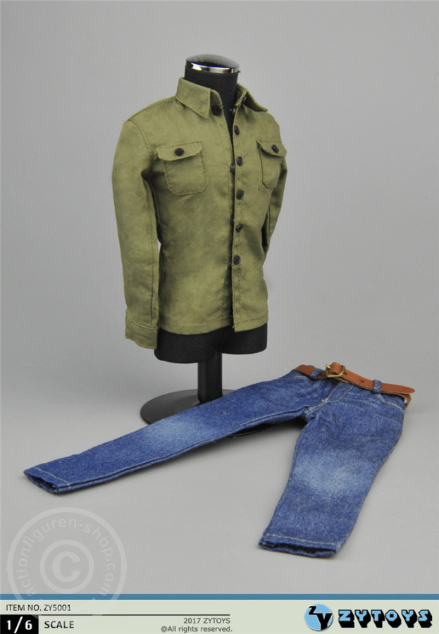 ZY5001-05 Grünes Hemd mit Jeans und Gürtel