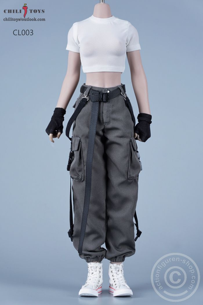 Casual Female Cargo Pants Set - D