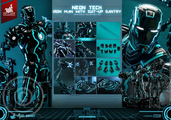 Iron Man 2 - Neon Tech Iron Man with Suit – Up Gantry Hot Toys Exclusive