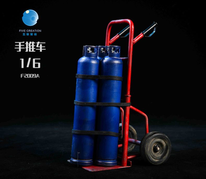 Hand Truck with 3 blue Gas Bottles