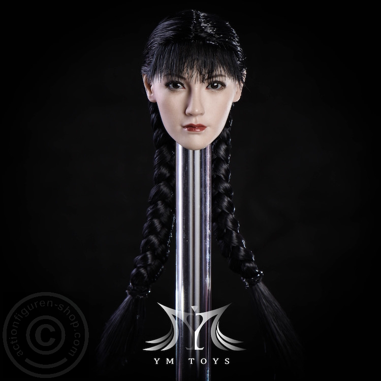 Asian Female Head - schwarze Haare mit Zöpfen