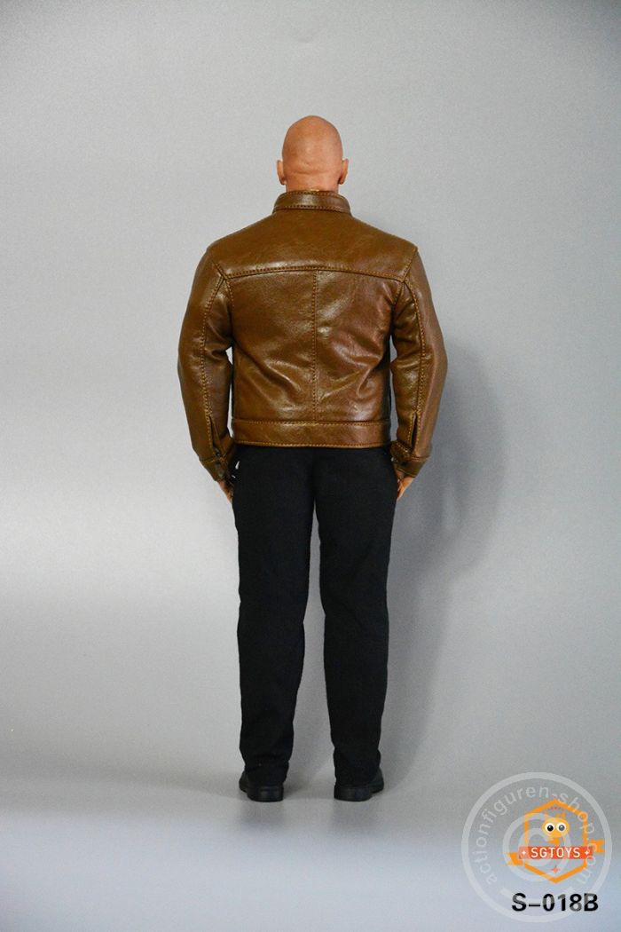 Strong Body Cloth & Leather Jacket Set - Brown