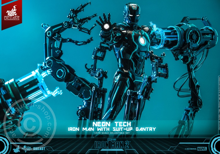 Iron Man 2 - Neon Tech Iron Man with Suit – Up Gantry Hot Toys Exclusive