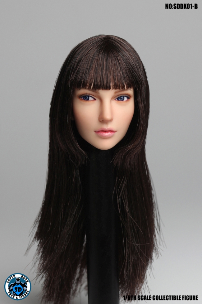 Kopf - bewegliche Augen - schwarze lange Haare