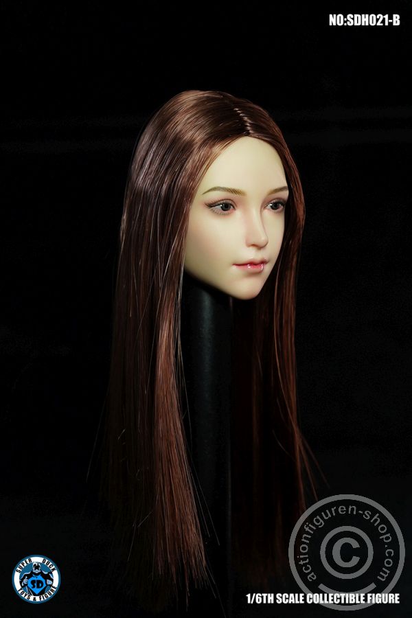 Female Head w/ detachable Elf-Ears - brown long Hair