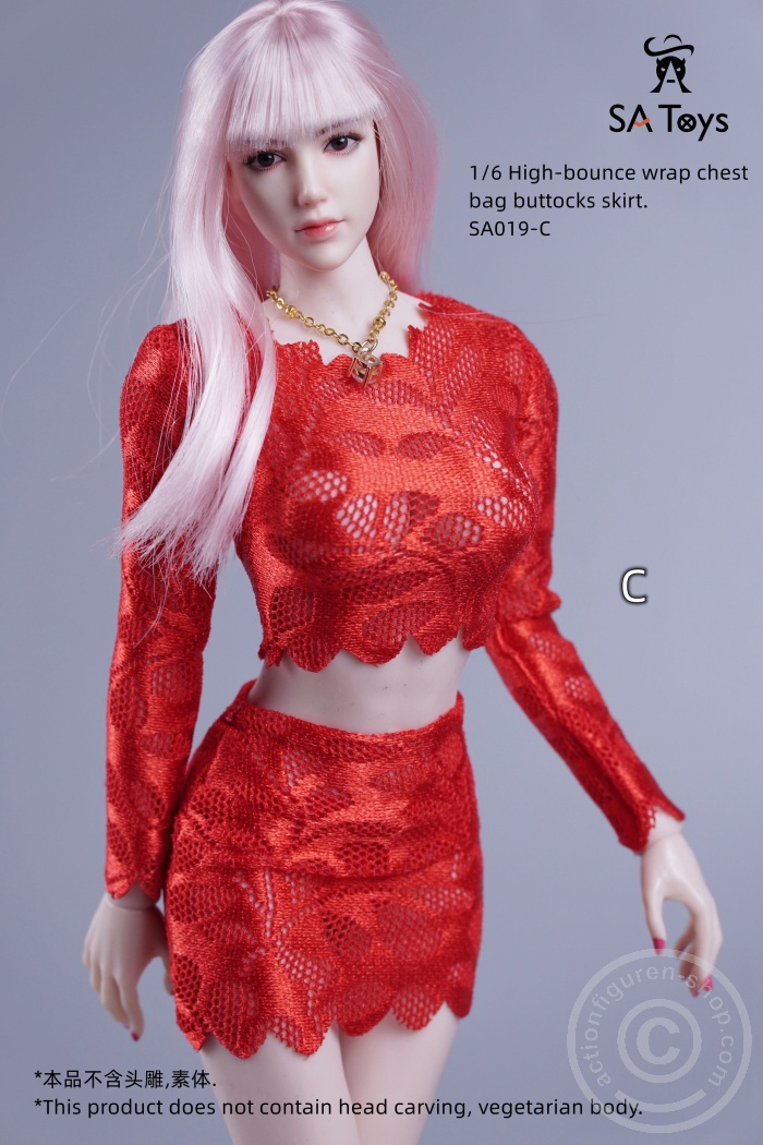 Flower Lace Shirt & Skirt Dress - red