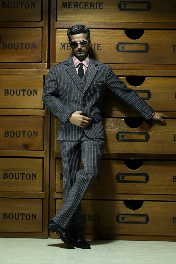 Mens striped Suit Set - light-grey