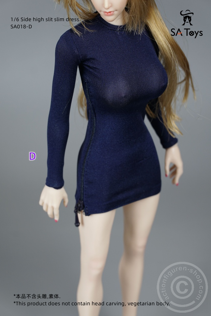 SATSA018D-02 Side Zipper Tight Dress - navy blue