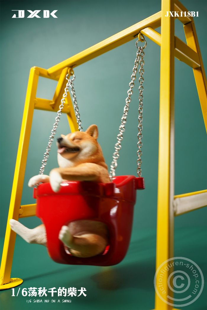 JxK118B1-05 Shiba Inu On A Swing - light-brown