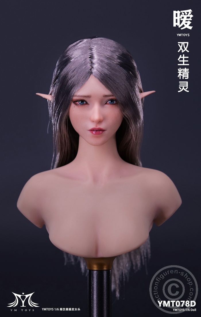 Elf Girl - Head - long silver Hair - 2 pairs of ears Elf Girl - Head - long silver Hair - 2 pairs of ears