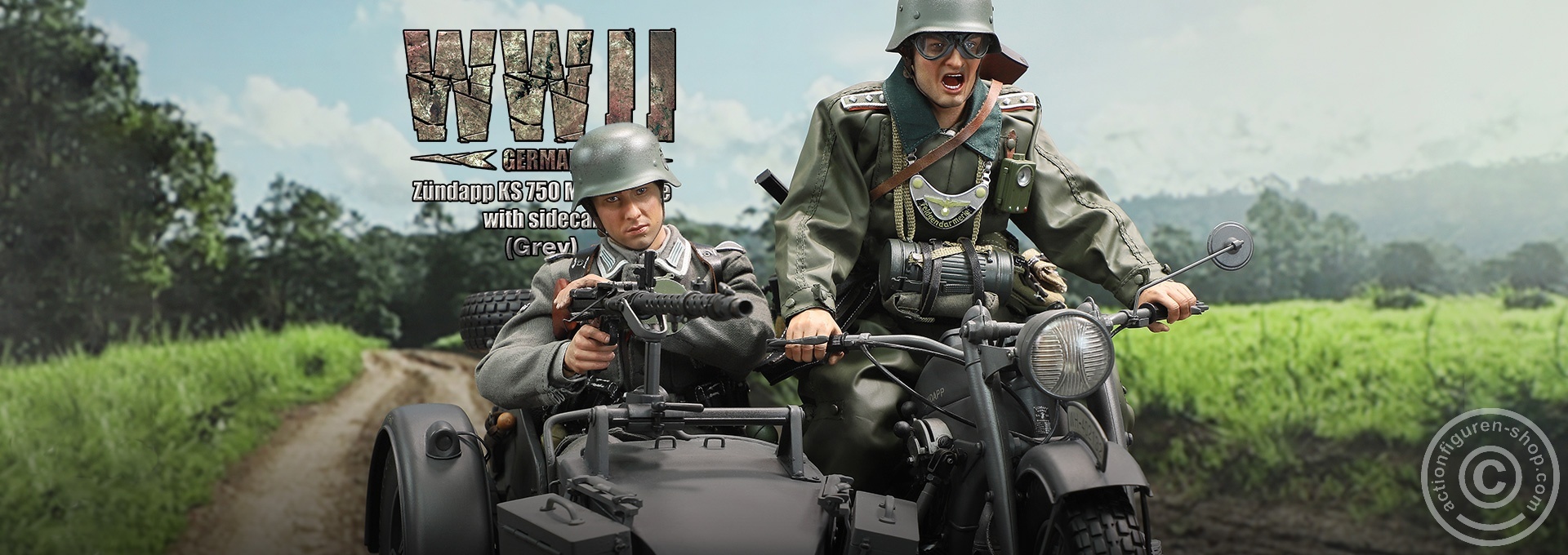 German Zündapp KS 750 Motorcycle with sidecar (Grey) - in 1/6 scale