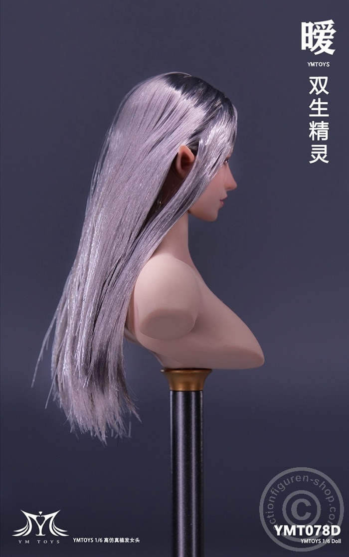 Elf Girl - Head - long silver Hair - 2 pairs of ears Elf Girl - Head - long silver Hair - 2 pairs of ears