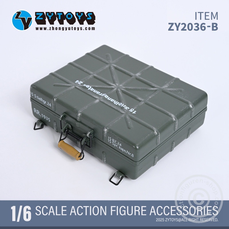 Handgranaten Packkasten Typ24 w/ 6 Stick-Grenades & 3 Detonators – grey color - in 1/6 scale Handgranaten Packkasten Typ24 w/ 6 Stick-Grenades & 3 Detonators – grey color - in 1/6 scale