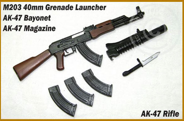AK-47 mit M203 Granatwerfer - 4 Magazinen und Bajonet