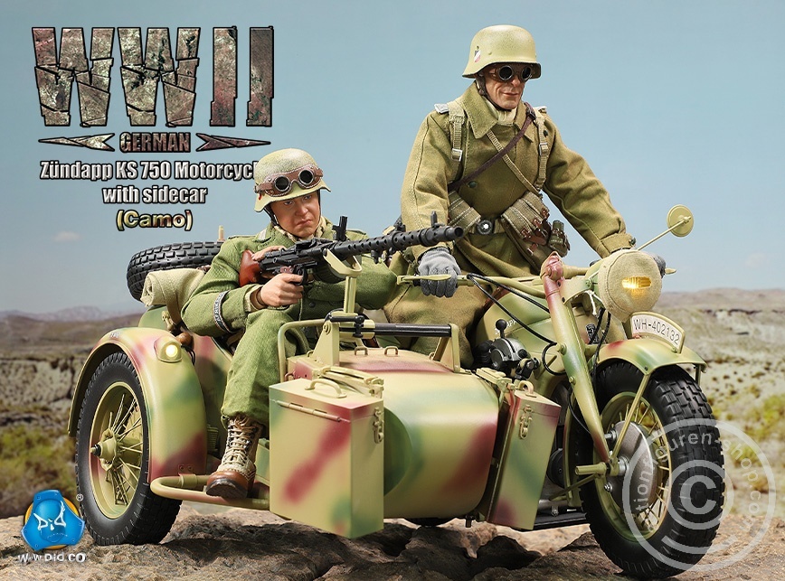 German Zündapp KS 750 Motorcycle with sidecar (Camo) - in 1/6 scale