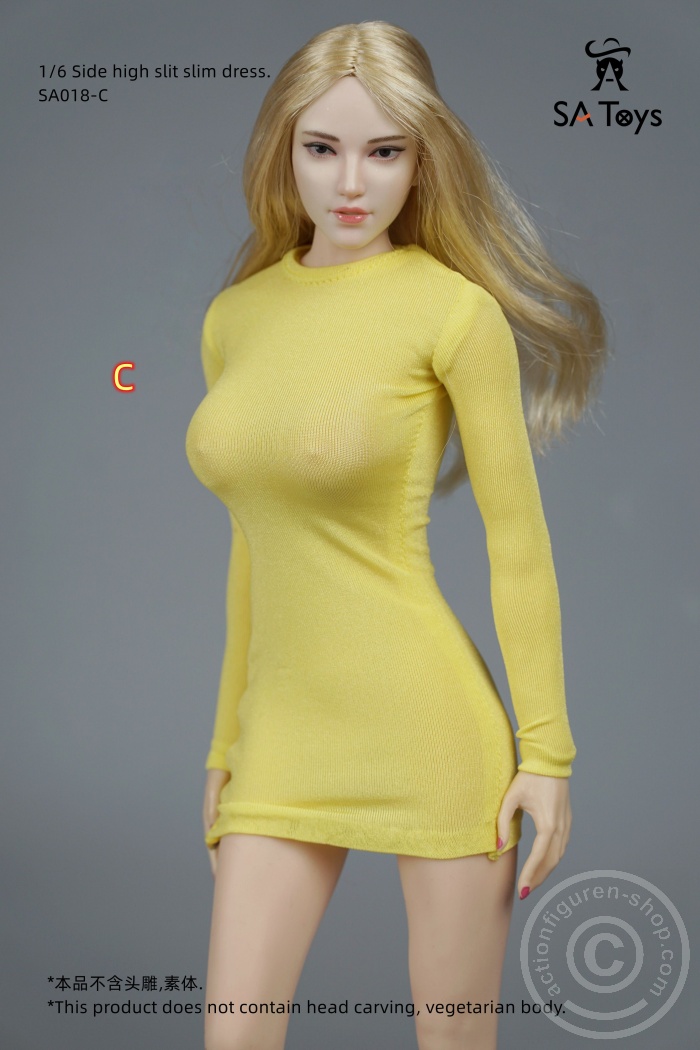 Side Zipper Tight Dress - yellow