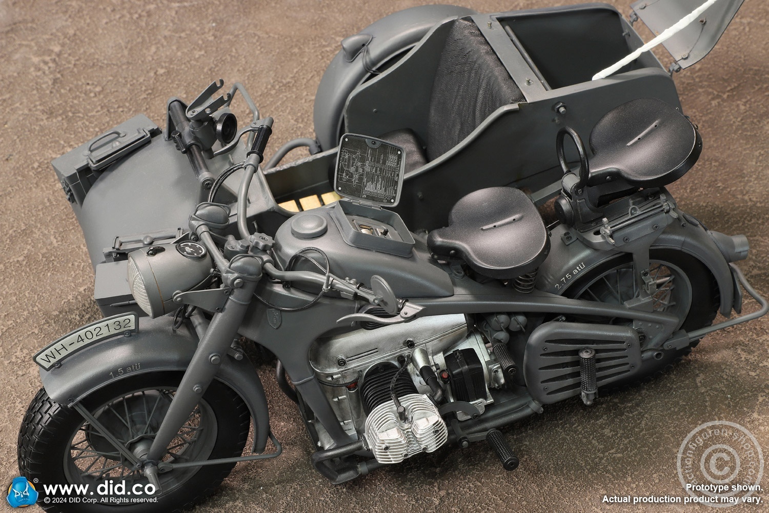 German Zündapp KS 750 Motorcycle with sidecar (Grey) - in 1/6 scale