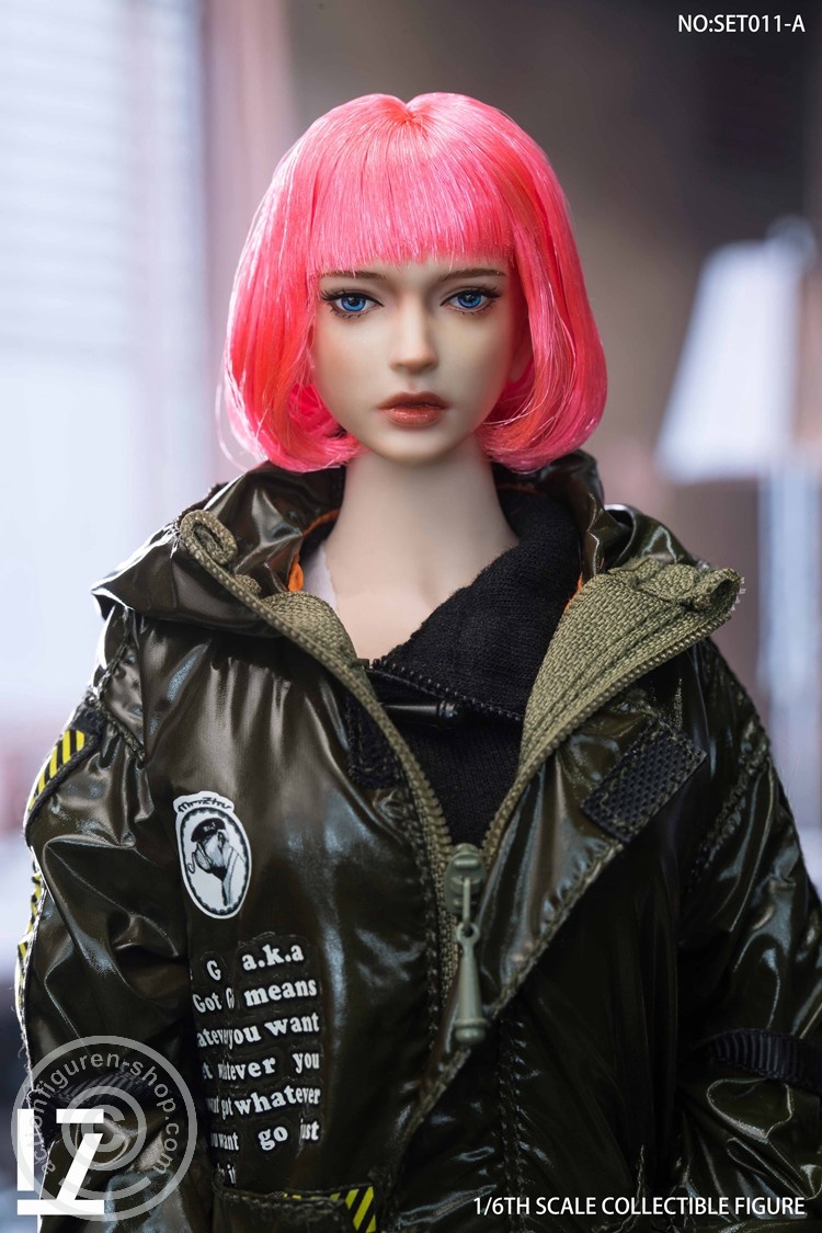 Female Character Head Sculpt - short pink hair