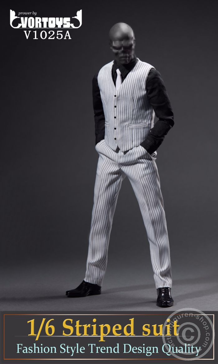 VT1025A-06 Men Striped Suit Set - white/grey