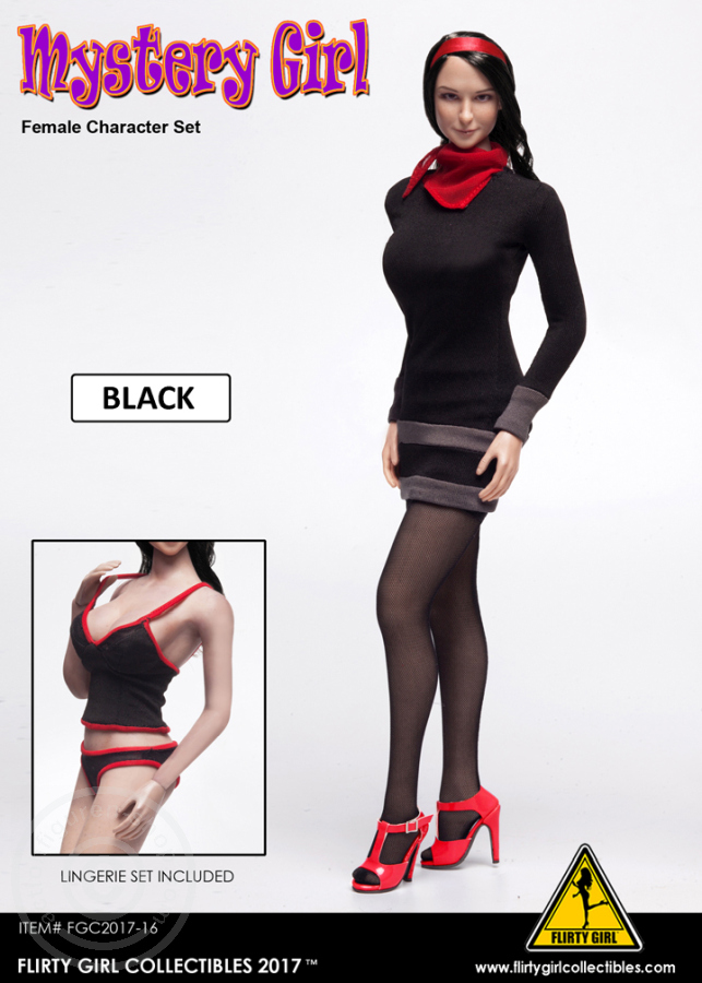 Mystery Girl Outfit Set mit Kopf - schwarz