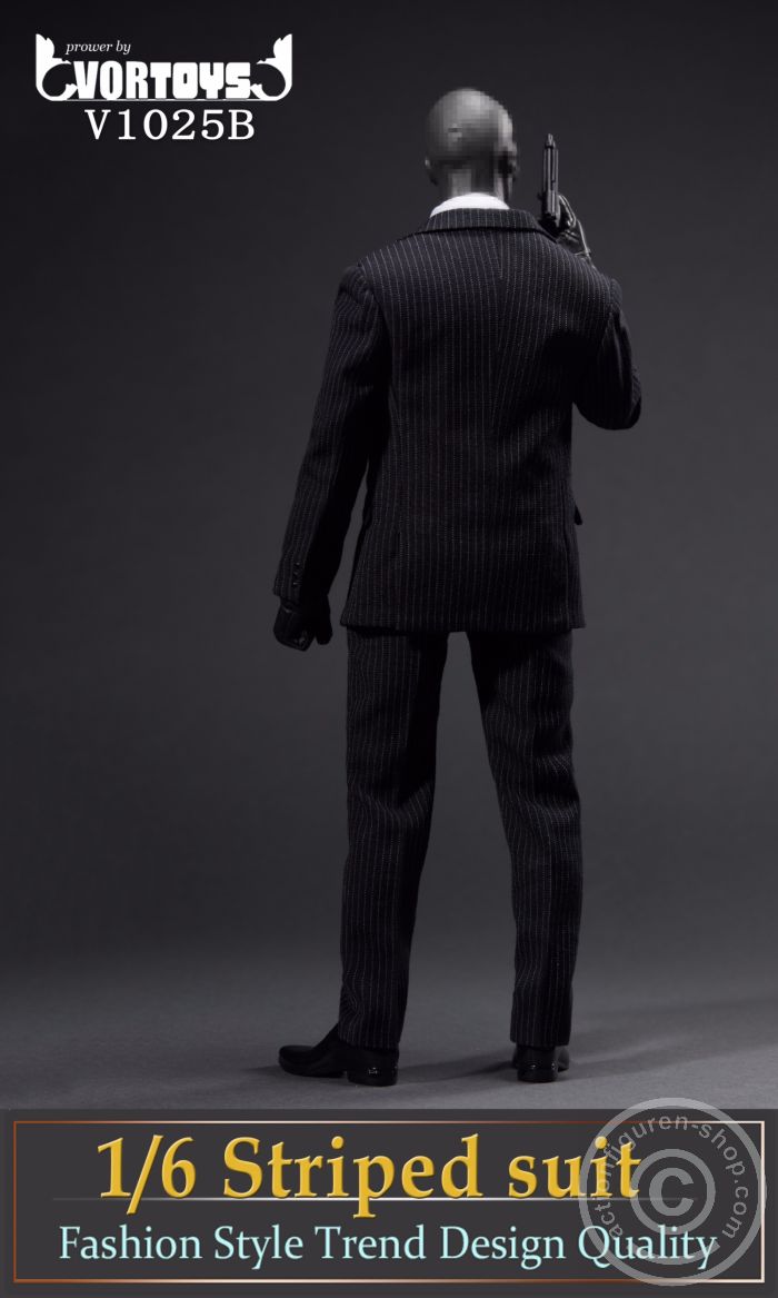 VT1025B-04 Men Striped Suit Set - black