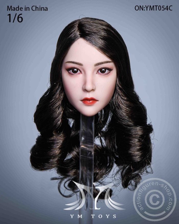 Female Head - Akiko - dark-brown curly Hair