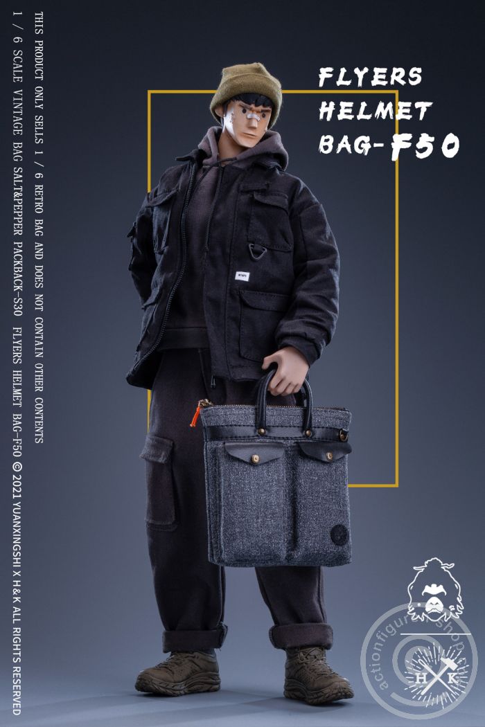YUA-JC003B-02 Vintage Flyers Helmet Bag - Salt & Pepper Helmet Bag-F50 - Black Pepper