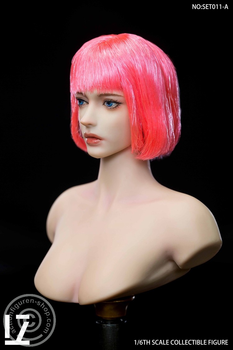 Female Character Head Sculpt - short pink hair