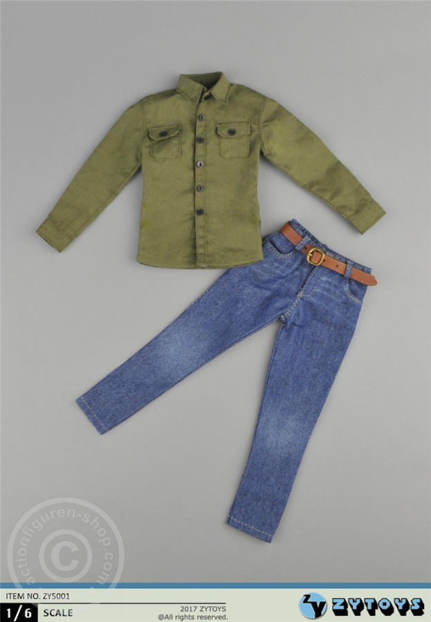 ZY5001-01 Grünes Hemd mit Jeans und Gürtel