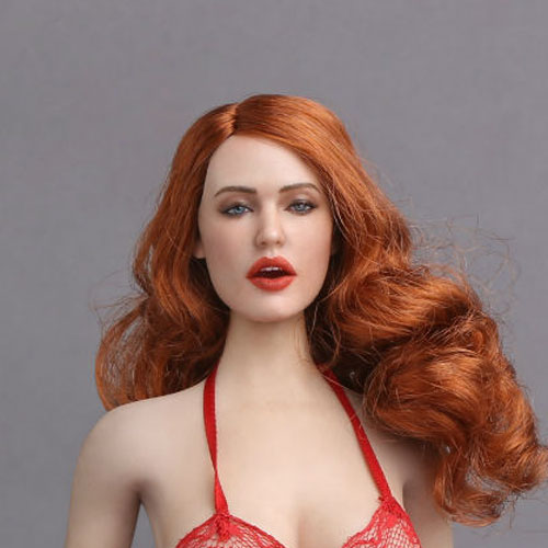 Female Head - brown-red long curly Hair