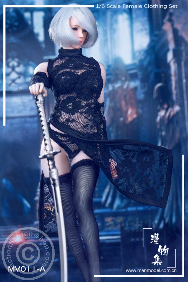 MISS Lace Cheongsam Set - schwarz