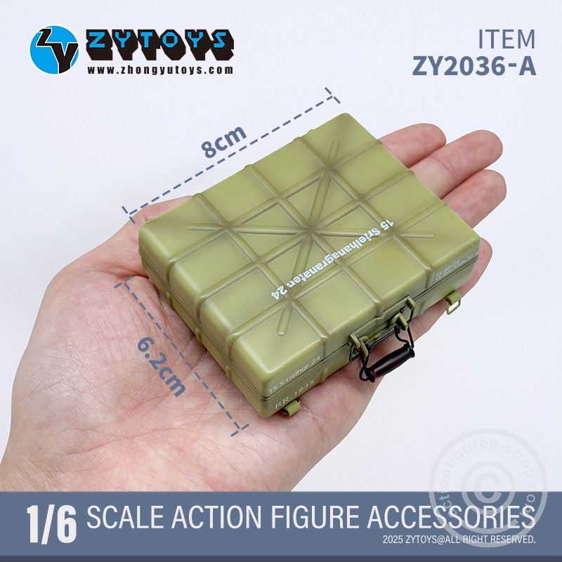 Handgranaten Packkasten Typ24 w/ 6 Stick-Grenades & 3 Detonators – sand color - in 1/6 scale Handgranaten Packkasten Typ24 w/ 6 Stick-Grenades & 3 Detonators – sand color - in 1/6 scale