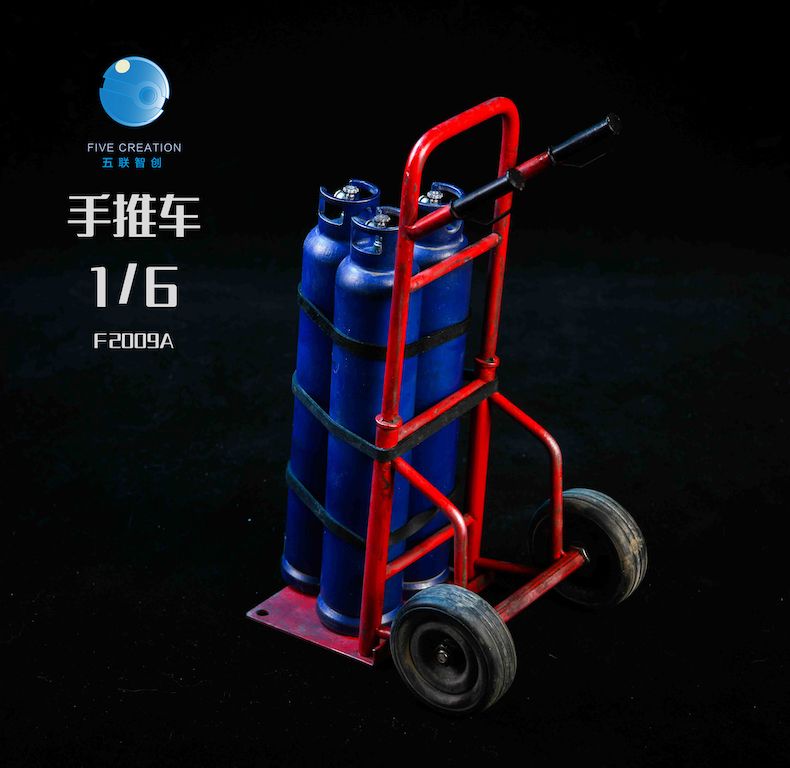 Hand Truck with 3 blue Gas Bottles