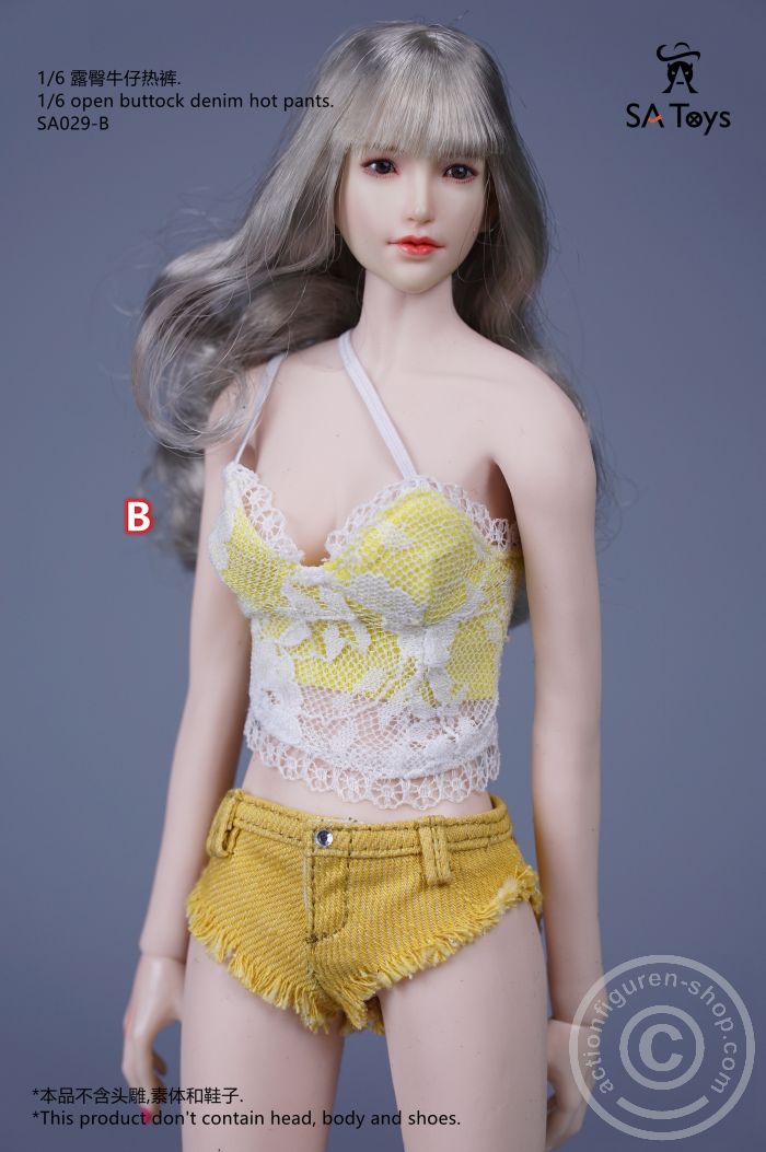 SATSA029B-03 Sexy Open Buttock Denim Hot Pants Set - B