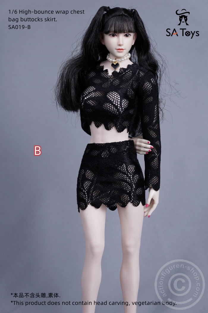 Flower Lace Shirt & Skirt Dress - black
