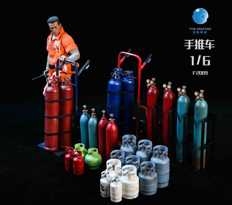 Hand Truck with 3 blue Gas Bottles